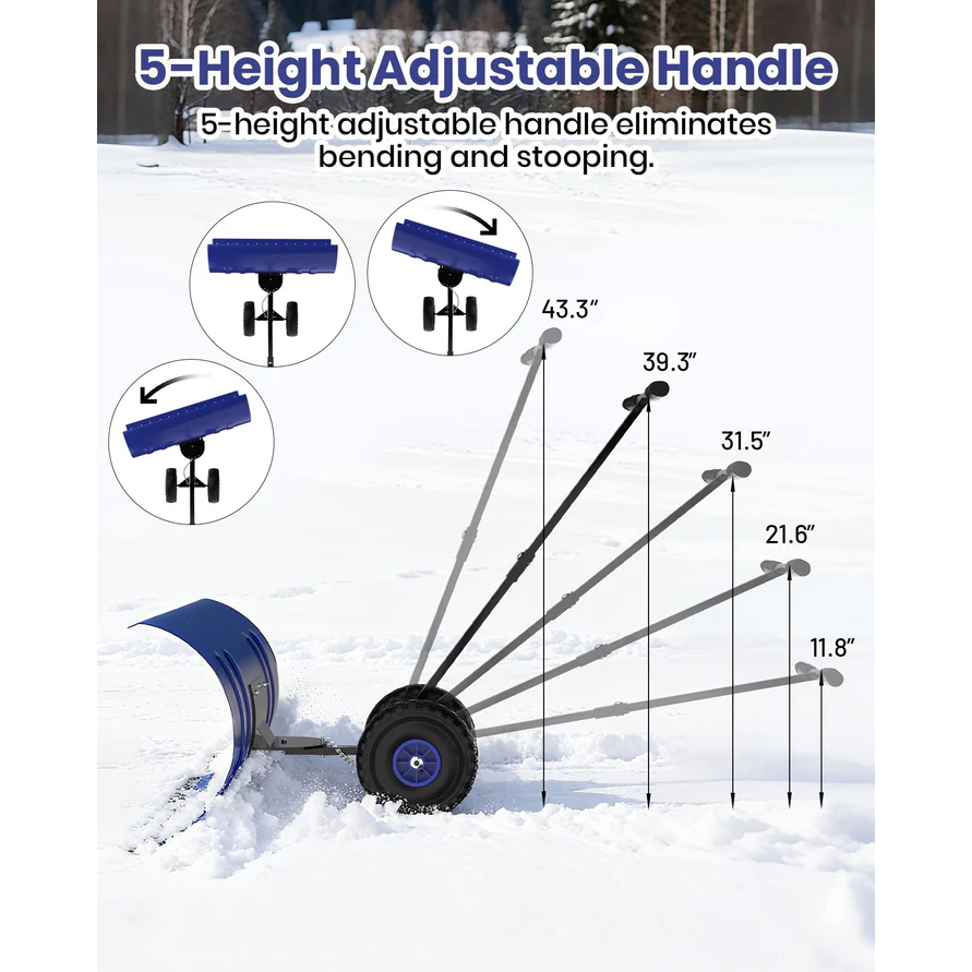Garvee Pala de Nieve de Acero 91.44 Cm con Ruedas, Hoja Ajustable 5 Ángulos, Mango Ergonómico y Base Protectora, Producto Eficiente para Familiares en Entradas Residenciales, Azul