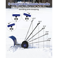 Garvee Pala de Nieve de Acero 91.44 Cm con Ruedas, Hoja Ajustable 5 Ángulos, Mango Ergonómico y Base Protectora, Producto Eficiente para Familiares en Entradas Residenciales, Azul