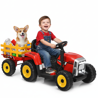 Garvee Tractor Eléctrico 12V, Remolque Extraíble, Luces LED y Bluetooth, 3-7 años, Jardín, Rojo