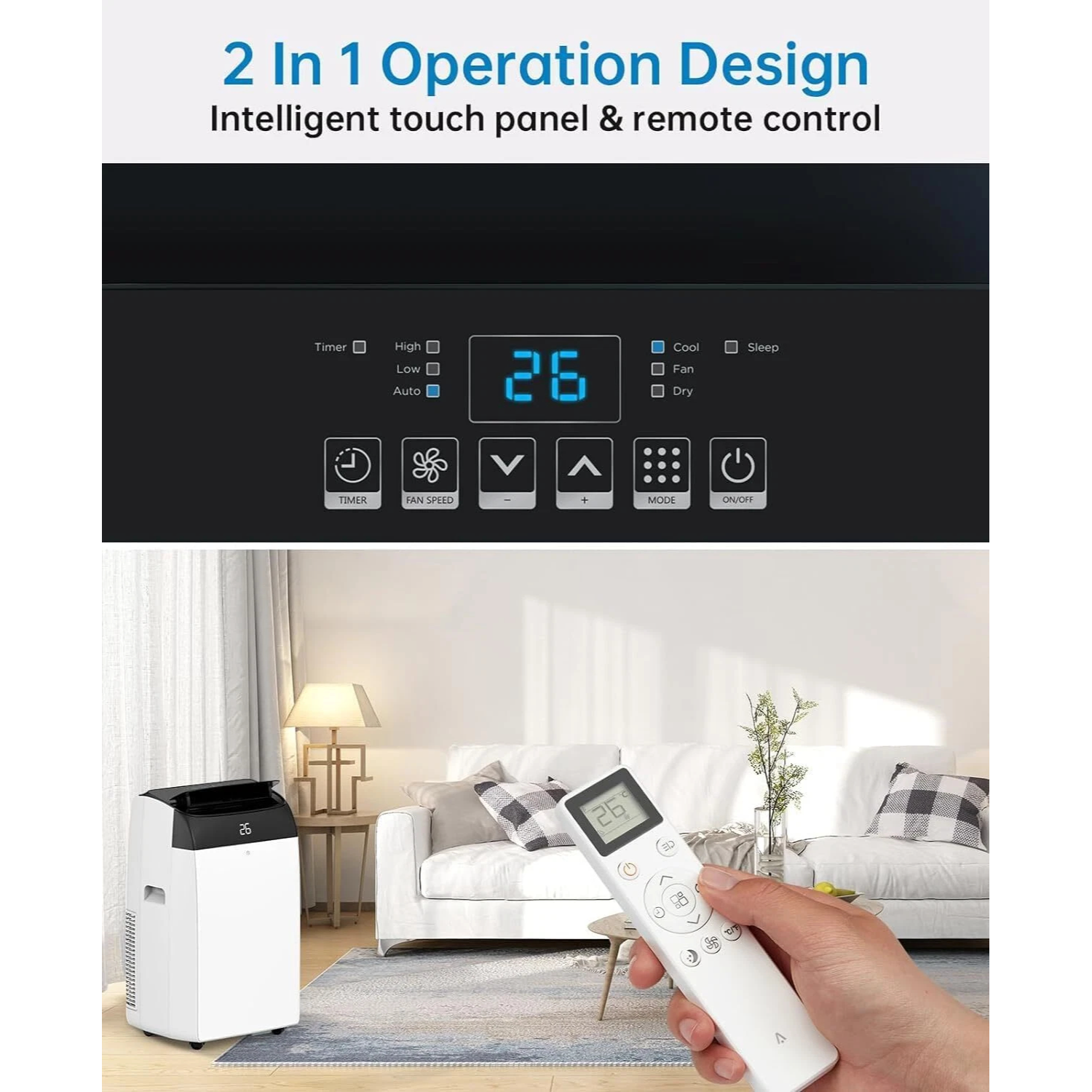 Garvee Aire Acondicionado Portátil 12000 BTU 3 en 1 Enfriador Deshumidificador y Ventilador con Kit de Ventana Temporizador 24H y Mando a Distancia Tapa Negra
