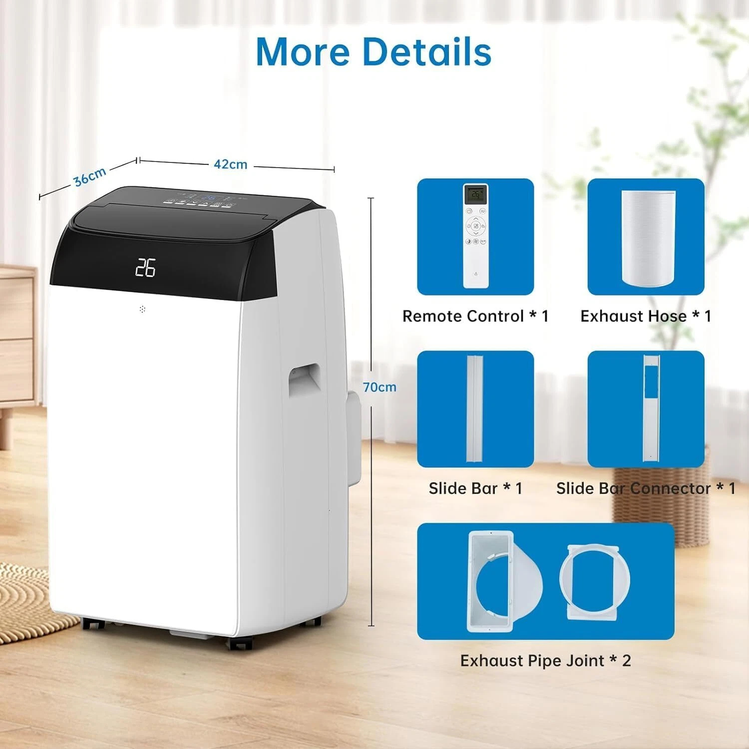 Garvee Aire Acondicionado Portátil 12000 BTU 3 en 1 Enfriador Deshumidificador y Ventilador con Kit de Ventana Temporizador 24H y Mando a Distancia Tapa Negra