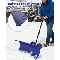 Garvee Pala de Nieve de Acero 91.44 Cm con Ruedas, Hoja Ajustable 5 Ángulos, Mango Ergonómico y Base Protectora, Producto Eficiente para Familiares en Entradas Residenciales, Azul