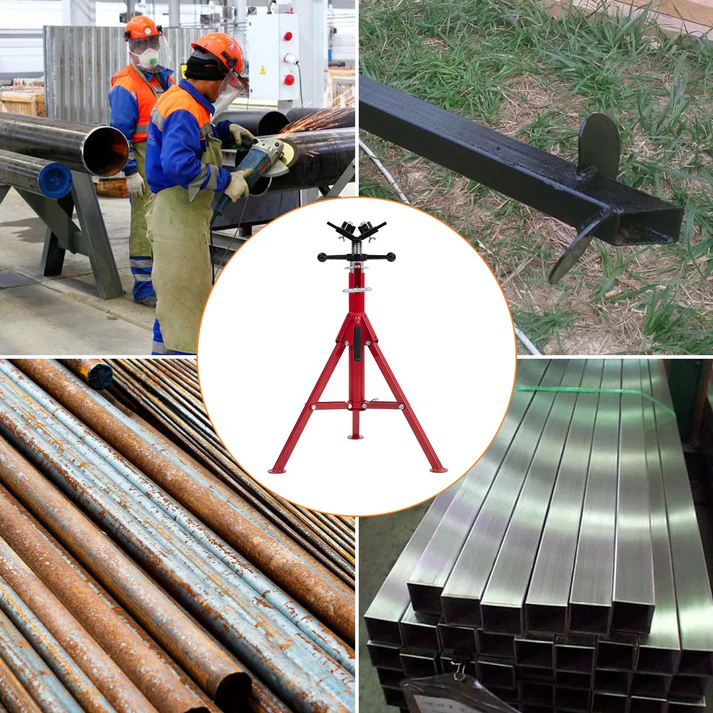 Garvee Soporte para Tubos V-Head Ajustable 71-132 cm Acero Carbono Plegable 1134 kg para Soldadura y Corte Negro