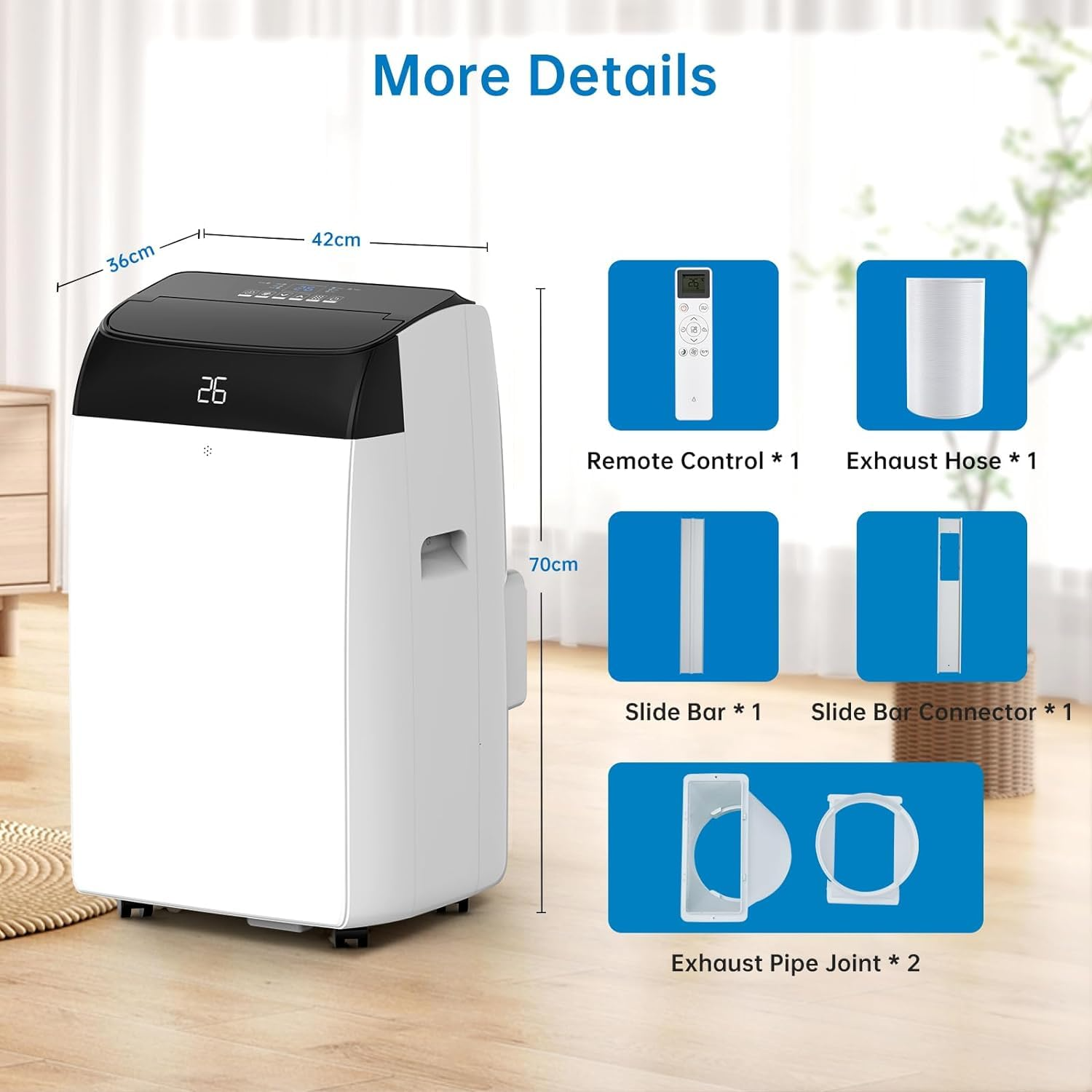 Garvee Aire Acondicionado Portátil 10000 BTU Enfriador 3 en 1 con Deshumidificador y Ventilador Pantalla LED Temporizador 24h y Mando a Distancia para 42m²