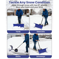 Garvee Pala de Nieve de Acero 91.44 Cm con Ruedas, Hoja Ajustable 5 Ángulos, Mango Ergonómico y Base Protectora, Producto Eficiente para Familiares en Entradas Residenciales, Azul