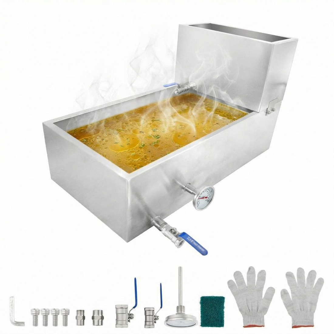 Garvee Evaporador de Jarabe de Arce 149.5L de Acero Inoxidable 304 para Exterior y Cocina con Válvula 3/4"