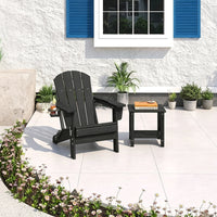 Garvee Silla Adirondack Plegable de HDPE con Textura de Madera Grabada, Portavasos y Mesa Auxiliar, 172 kg, para Jardín y Fogata, Negro