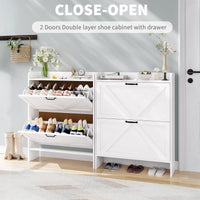 Garvee Zapatero Estrecho de Recibidor con 2 Cajones Abatibles Organizador de Zapatos Oculto de Madera MDF y Patas Metálicas Mueble Estilo Rústico, Blanco