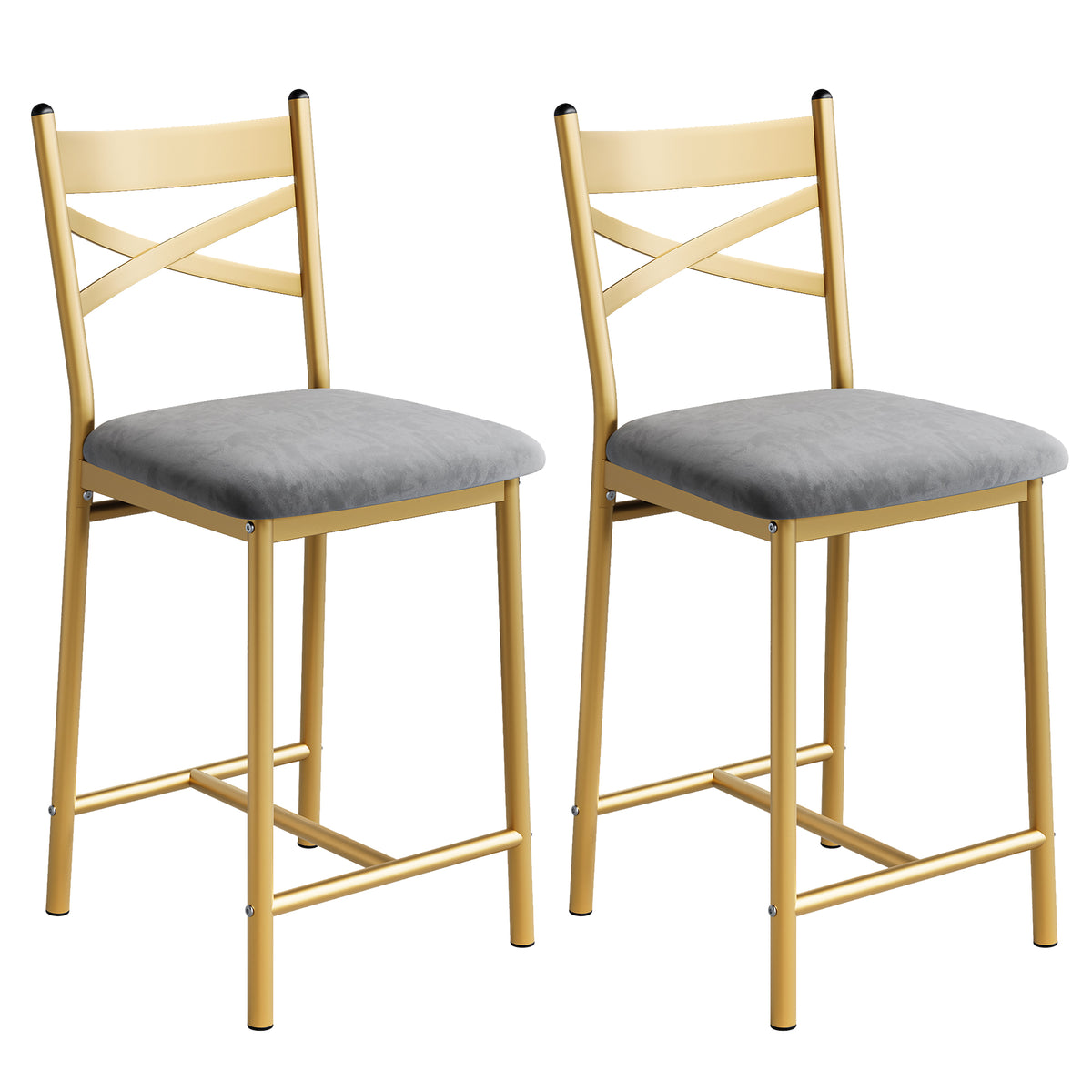 Garvee Set de dos sillas de bar altas de 55.88cm con respaldo de hierro plano en forma X, empaque por caja, color dorado