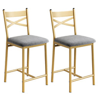 Garvee Set de dos sillas de bar altas de 55.88cm con respaldo de hierro plano en forma X, empaque por caja, color dorado