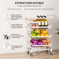 Garvee Carrito Organizador Móvil de Acero al Carbono de 3 Niveles con Ruedas Carro de Almacenamiento Multiusos para Cocina y Dormitorio Blanco