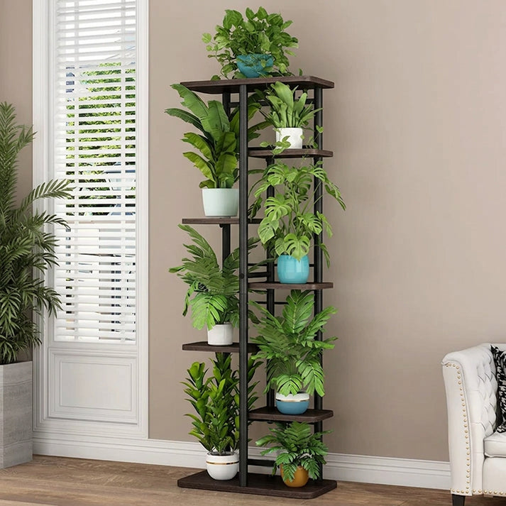 Garvee Soporte para plantas Garvee de madera y metal, esquina, de varios niveles, para interior y exterior, balcón, jardín, sala de estar, duradero, elegante y que ahorra espacio
