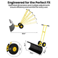 Garvee Pala de Nieve de Acero Galvanizado 73.66 Cm con Ruedas, Hoja Ajustable 7 Posiciones, Mango Ergonómico 5 Niveles, Armazón Robusto para Usuarios Comunes en Entradas y Aceras, Amarillo