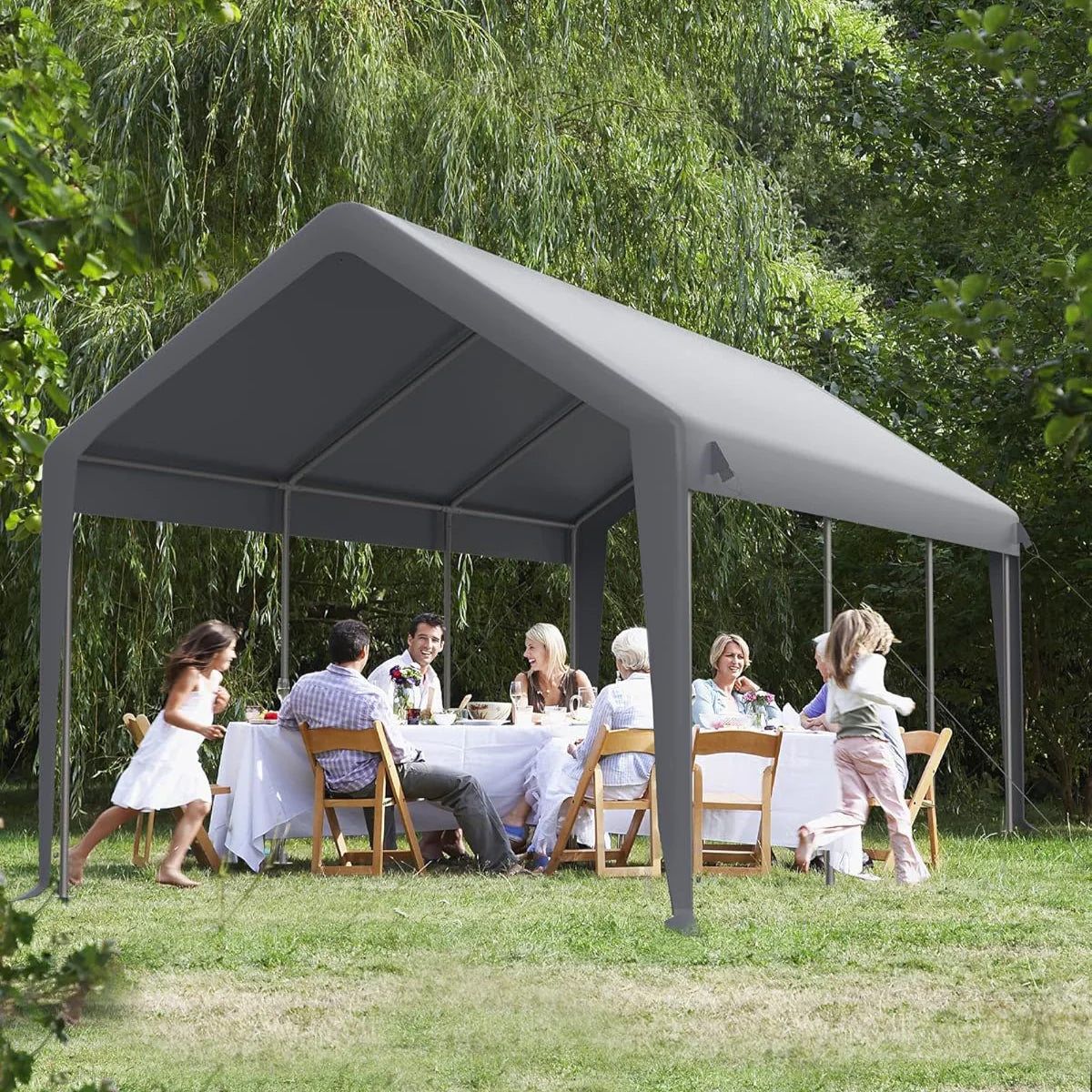 Garvee Cubierta de Repuesto para Cochera de 3 x 6 m en Tejido PE de 200 g/m², Impermeable y Protección UV, Bolas Elásticas Incluidas, Gris