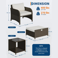 Garvee Conjunto de Muebles de Jardín de Ratán de 5 Piezas con 2 Sillones Mesa de Vidrio y Otomanas para Balcón y Terraza, Marrón y Beige