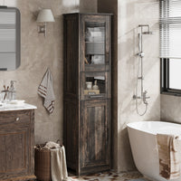 Garvee Armario Alto 170 cm Madera MDF Puerta Vidrio Templado Para Baño Cocina Diseño Compacto Blanco