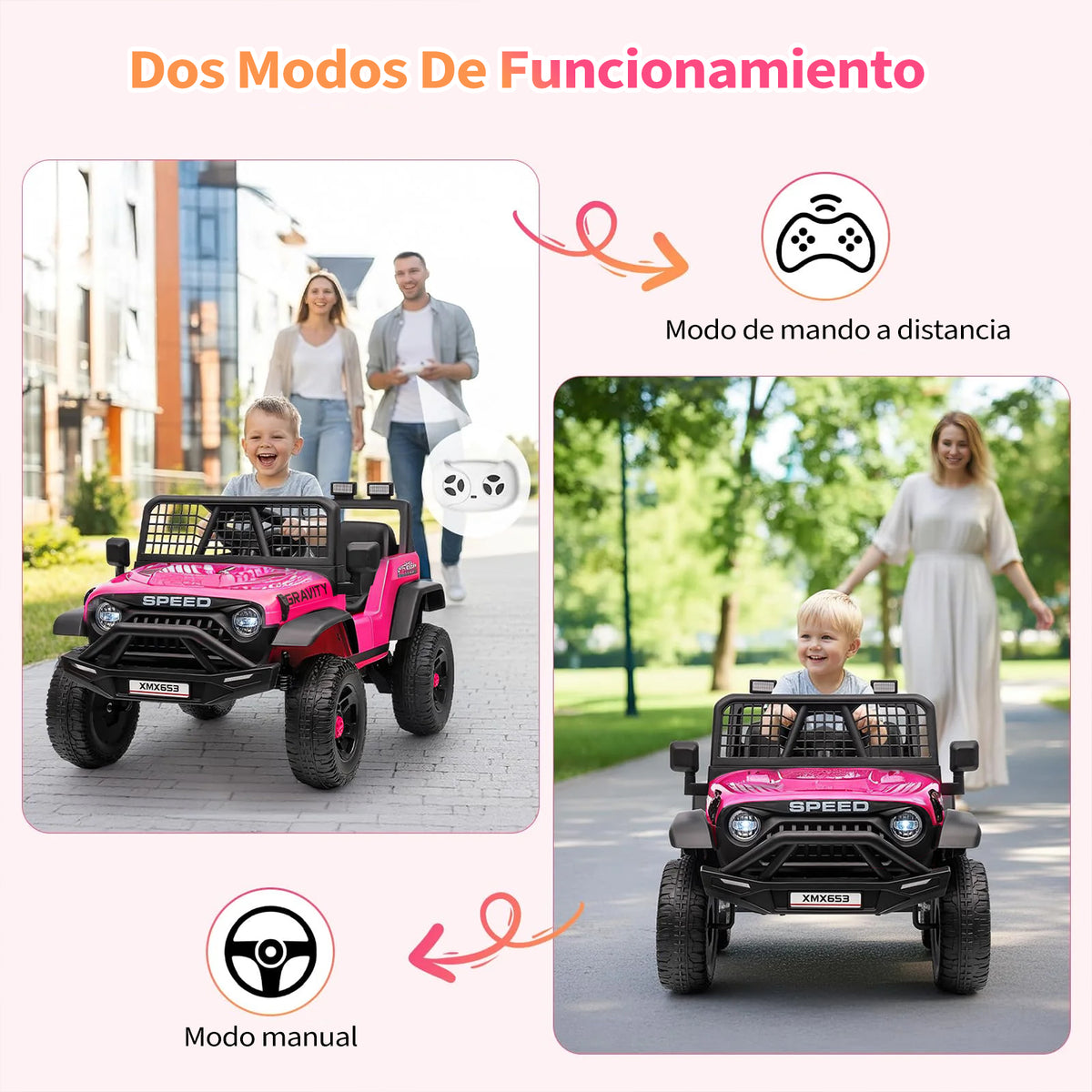 Garvee Coche Eléctrico Infantil 12V con Control Remoto Doble Motor y Ruedas Todoterreno para Niños de 3 a 6 Años Rosa Fucsia
