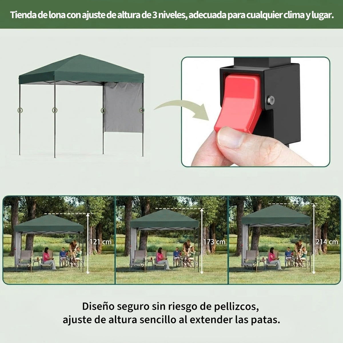 Garvee Carpa Pabellón de Jardín Plegable Pop-Up 2,2x2,2 m con Paredes Laterales Tela Oxford 150D Altura Ajustable 2,4 m Verde