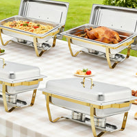 Garvee Set De Bandejas Calentadoras Buffet 6 Pzas Acero Inoxidable Control Dual De Temperatura Marco Plegable Para Bodas Y Catering