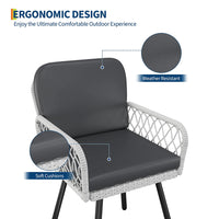 Garvee Juego de 4 Sillas de Comedor para Patio, Ratán Tejido a Mano y Metal Negro, Cojines Impermeables, Diseño Ergonómico para Jardín y Balcón