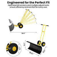 Garvee Empujador de Nieve de Acero 91.44 Cm con Ruedas, Hoja Ajustable, Mango Ergonómico y Base Protectora, Armazón Resistente para Conductores en Entradas de Vehículos, Amarillo