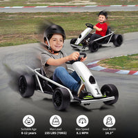 Garvee Go-Kart Eléctrico 24V, 2 Motores 300W, Velocidad 13 km/h, Nylon y EVA, 8-12 años, Exterior, Blanco