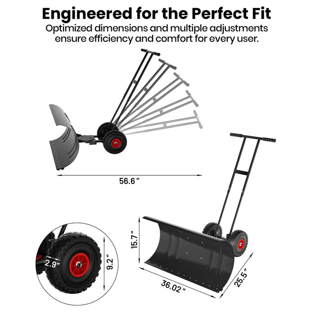 Garvee Pala de Nieve de Acero Galvanizado 91.44 Cm con Ruedas, Hoja Ajustable 7 Posiciones, Mango Ergonómico Ajustable, Equipo Potente para Conductores en Entradas de Vehículos, Negro