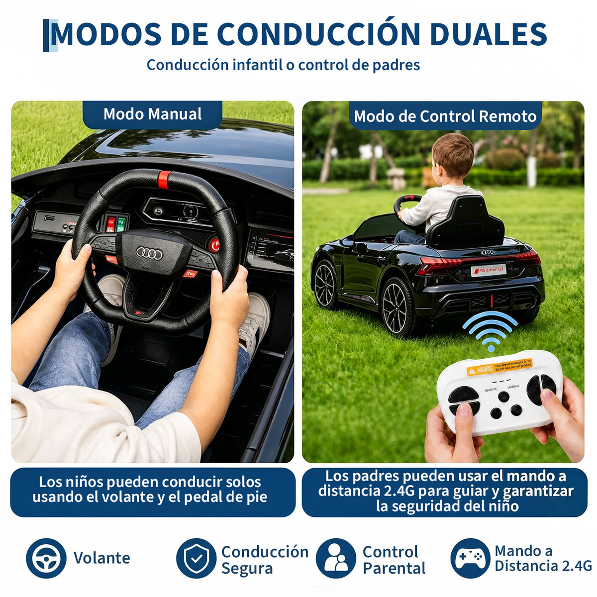Garvee Coche Eléctrico Infantil con Licencia Audi, Batería 12 V 4,5 Ah, Doble Motor 390, Mando a Distancia, Marcha Adelante/Atrás, PP Ecológico, Negro