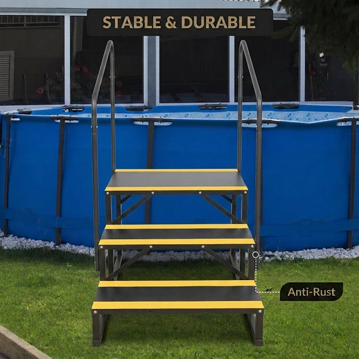 Garvee Escalera RV 3 Pasos con Barandilla Doble, Antideslizante, Acero, Portátil para Campers y Piscinas, Uso Interior y Exterior