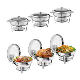 Garvee Set de Buffet Chafing Dish Redondo de Acero Inoxidable 201, 4.7L, Desmontable, 6 Piezas, Mantiene Temperatura, para Catering y Bodas - Plateado-6