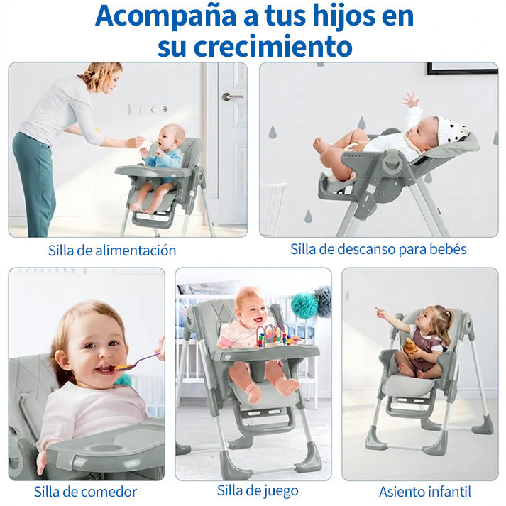 Garvee Kinderhochstuhl YB-H22, Silla Alta Plegable para Niños, Compacto y Estable, Gris, Ideal para Hogar y Viajes