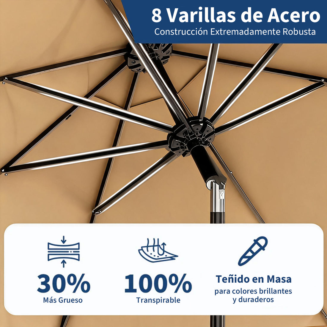 Garvee Sombrilla de Jardín Caqui de 270 cm Parasol de Terraza con Manivela e Inclinación 180° UV50+