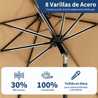 Garvee Sombrilla de Jardín Caqui de 270 cm Parasol de Terraza con Manivela e Inclinación 180° UV50+