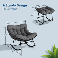 Garvee Silla Mecedora de Patio Grand Rocking Chair con Cojín Cómodo y Revestimiento E-Coating, Madera Resistente para Balcón y Jardín