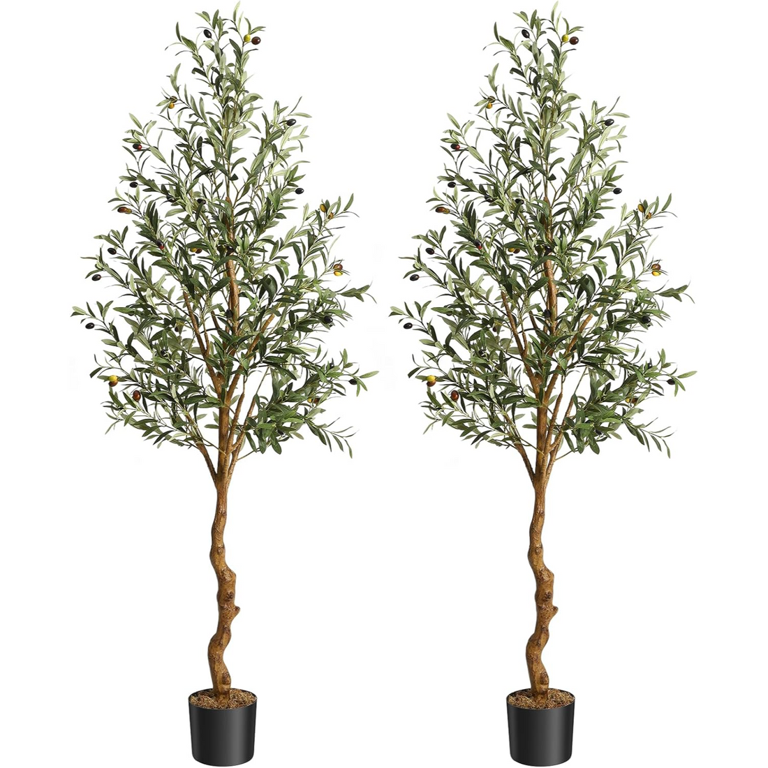 Garvee Olivo Artificial de 183 cm Árbol Artificial con Tronco Curvado Realista y Frutos Olivas para Decoración de Interior Exterior Salón Oficina y Recepción