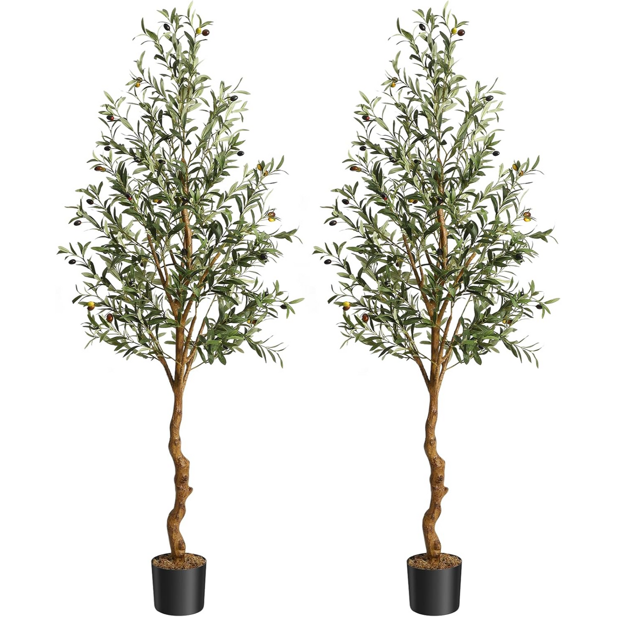 Garvee Olivo Artificial de 183 cm Árbol Artificial con Tronco Curvado Realista y Frutos Olivas para Decoración de Interior Exterior Salón Oficina y Recepción
