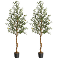 Garvee Olivo Artificial de 183 cm Árbol Artificial con Tronco Curvado Realista y Frutos Olivas para Decoración de Interior Exterior Salón Oficina y Recepción