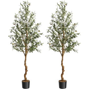 Garvee Olivo Artificial de 183 cm Árbol Artificial con Tronco Curvado Realista y Frutos Olivas para Decoración de Interior Exterior Salón Oficina y Recepción
