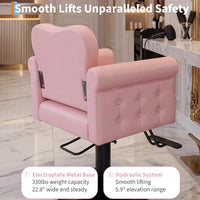 Garvee Silla De Salón Para Estilista En PU Rosa, Base Metálica Redonda, Elevación Hidráulica, 150 Kg, Para Salones Y Spas