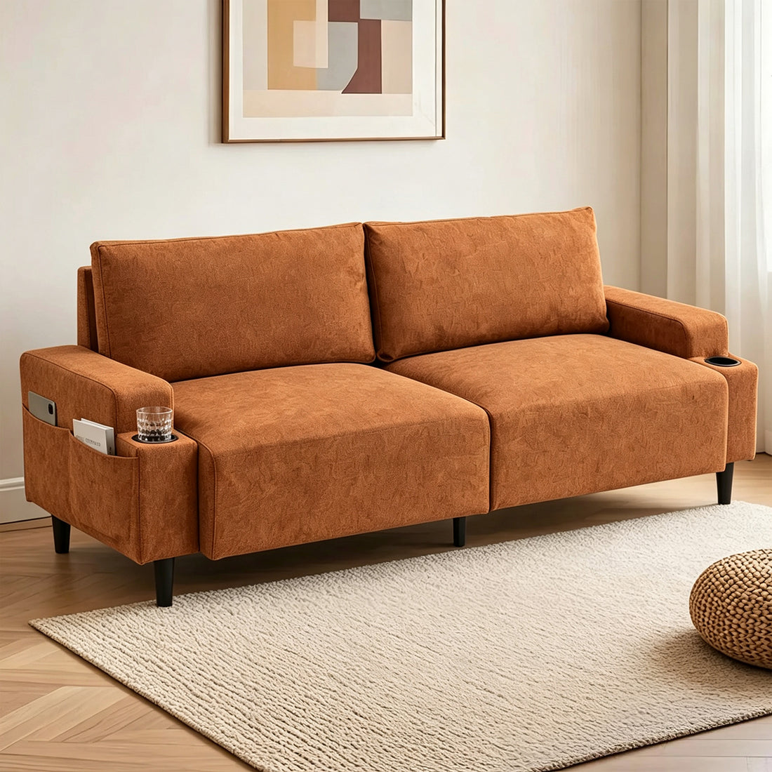 Garvee Sofa de Tres Plazas en Cuero Sintetico PVC con Asiento Profundo Comodo y Estructura Resistente Soporta 385 kg, Marron