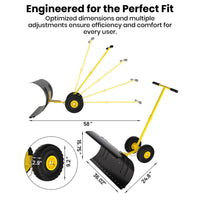 Garvee Pala de Nieve de Acero 91.44 Cm con Ruedas, Mango Ajustable y Base Estable, Diseño Ergonómico para Usuarios de Vehículos en Entradas de Autos, Amarillo