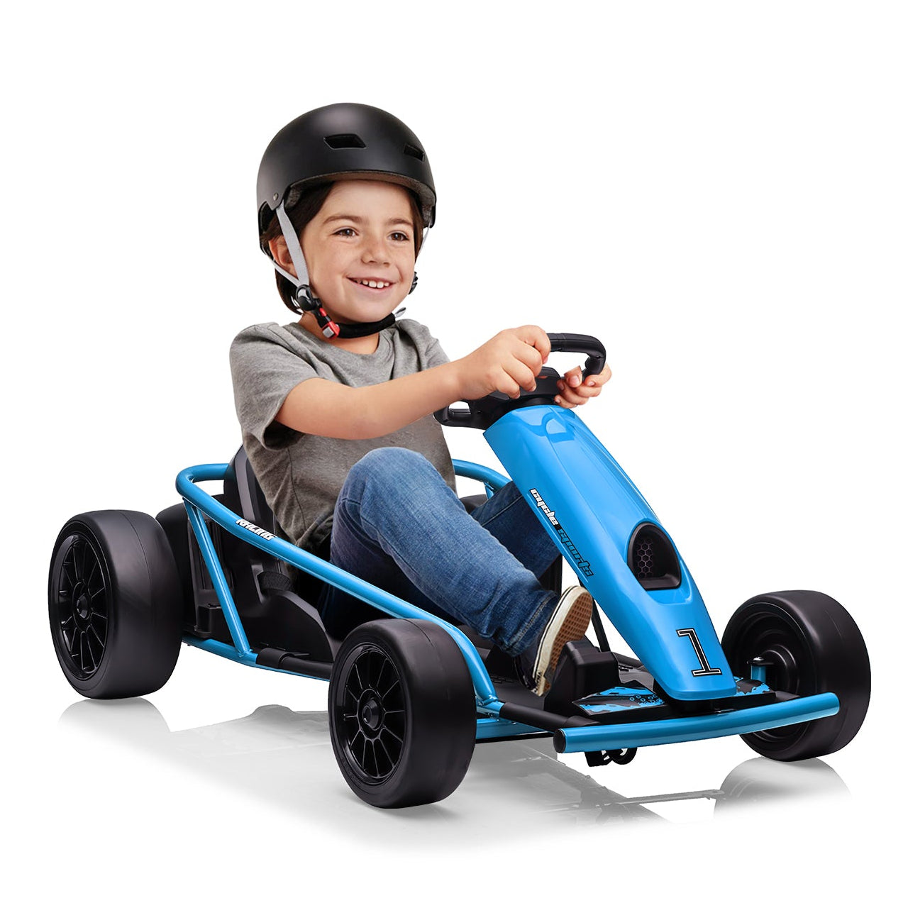 Garvee Go-Kart Eléctrico 24V, 2 Motores 300W, Velocidad 13 km/h, Asiento Amplio, Música y Deriva Segura, Batería 9Ah, 8-12 años, Exterior, Azul