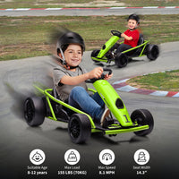 Garvee Go-Kart Eléctrico 24V, 2 Motores 300W, Velocidad 13 km/h, Asiento Amplio, Frenos de Seguridad, Música y Hupe, 8-12 años, Exterior, Verde
