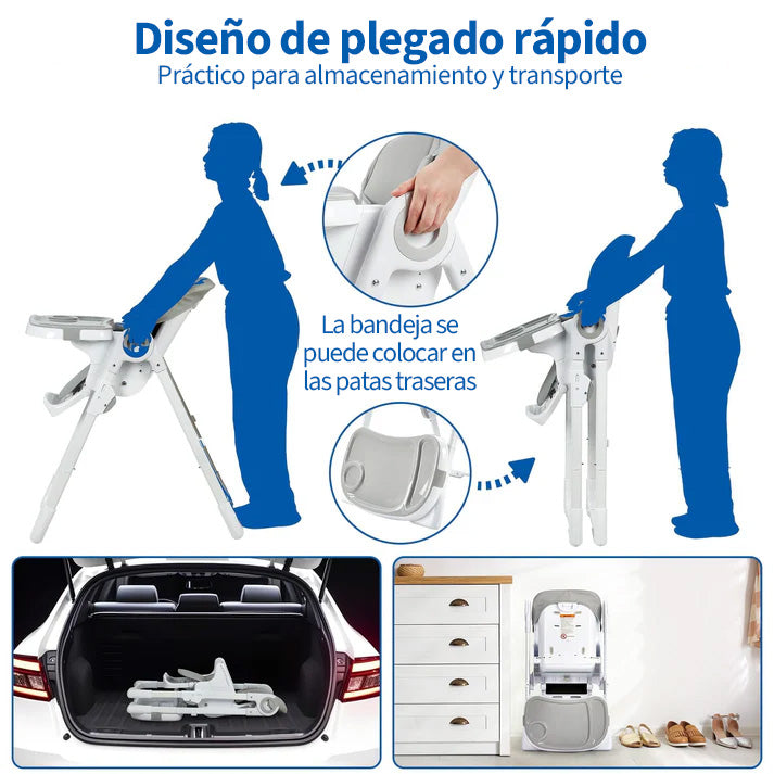 Garvee Kinderhochstuhl YB-H22 - Silla Alta Plegable Para Niños, Diseño Estable, Compacto, Gris, Ideal Para Hogar Y Viajes