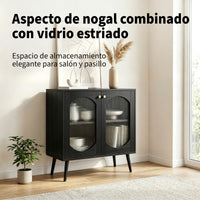 Garvee Aparador Contemporáneo de PB con 2 Puertas de Vidrio Texturizado Mueble Multifuncional para Salón o Pasillo Negro
