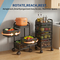 Garvee Carro Organizador Cuadrado de Acero al Carbono 3 Niveles Cestas de Malla Ruedas 360° con Freno para Cocina y Baño Negro