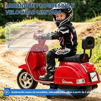 Garvee Moto Eléctrica Infantil Estilo Vespa con Licencia Oficial, Faros LED, Música y Ruedas de Apoyo, Batería 6 V 4,5 Ah, Motor 25 W, Carga Máxima 25 kg, Rojo