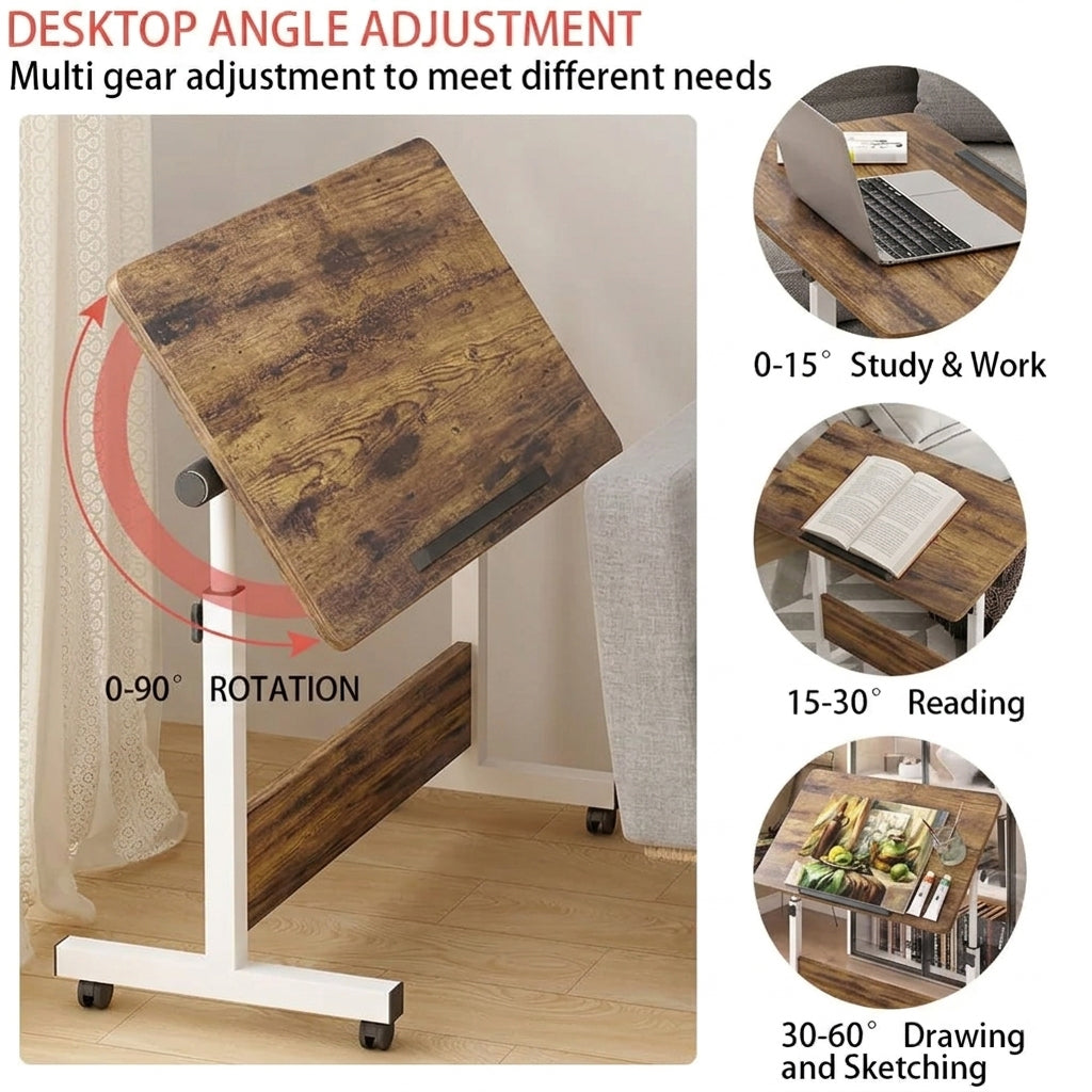 Garvee Mesa Rodante Ajustable en Altura 80x40x87 cm Plegable con Ruedas Bloqueables Madera para Cama Sofá y Oficina Ahorro de Espacio Portátil Atigrado