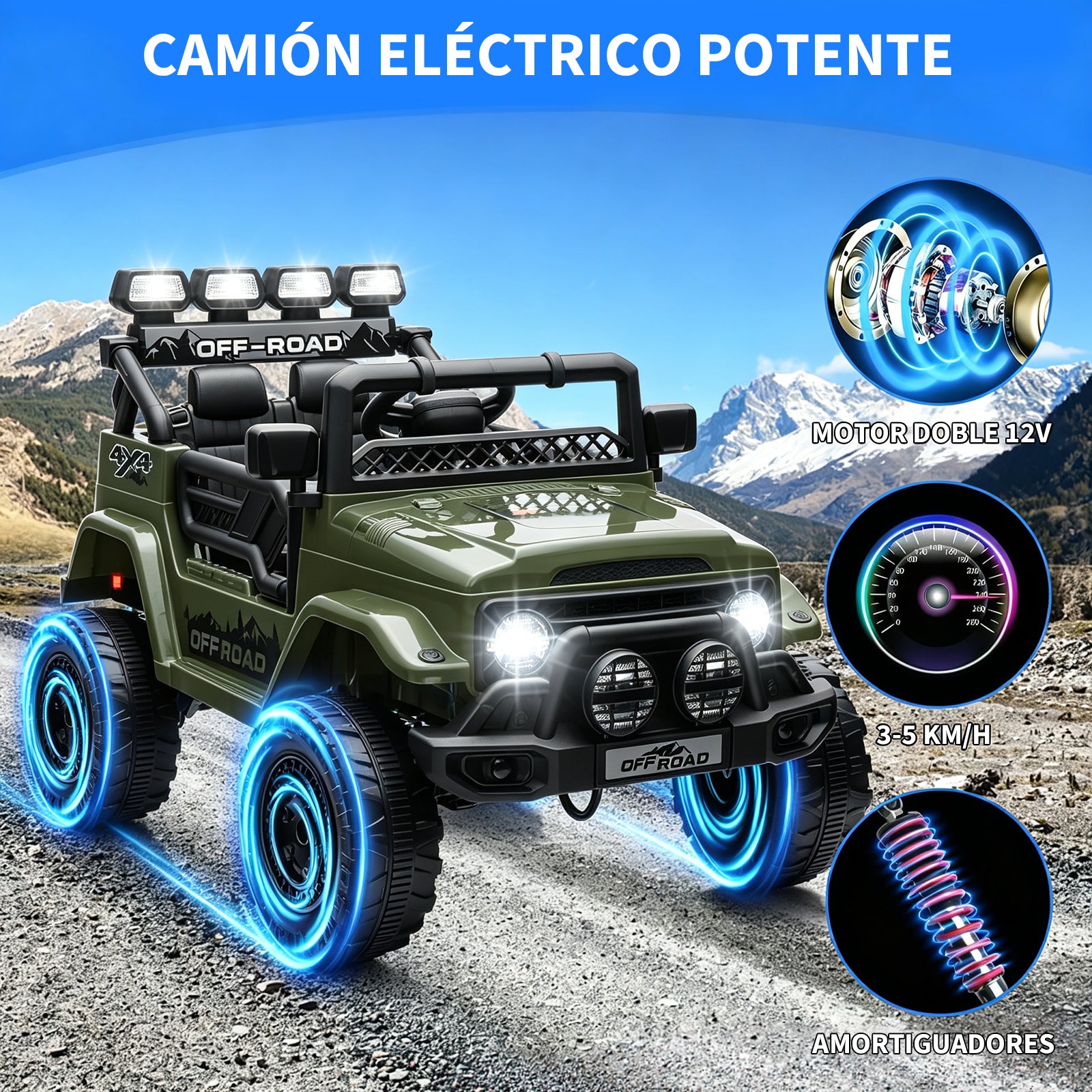 Garvee Coche Eléctrico 12V, Bluetooth, Luces LED, Seguridad, Control Remoto, 3-6 años, Interior y Exterior, Verde