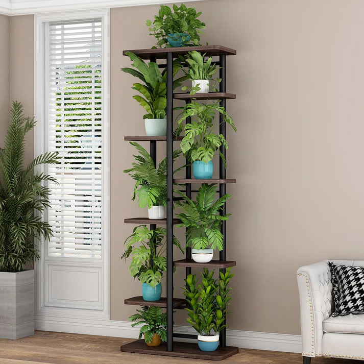 Garvee Estantería Para Plantas 8 Niveles Metal Y Madera Soporte Resistente Antideslizante Jardín Y Balcón Minimalista